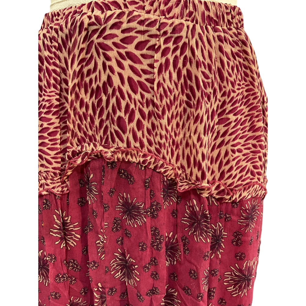 Ba&Sh Asymmetric Tiered Printed Burgundy Gapi Midi Skirt Size 1 - Picture 6 of 6